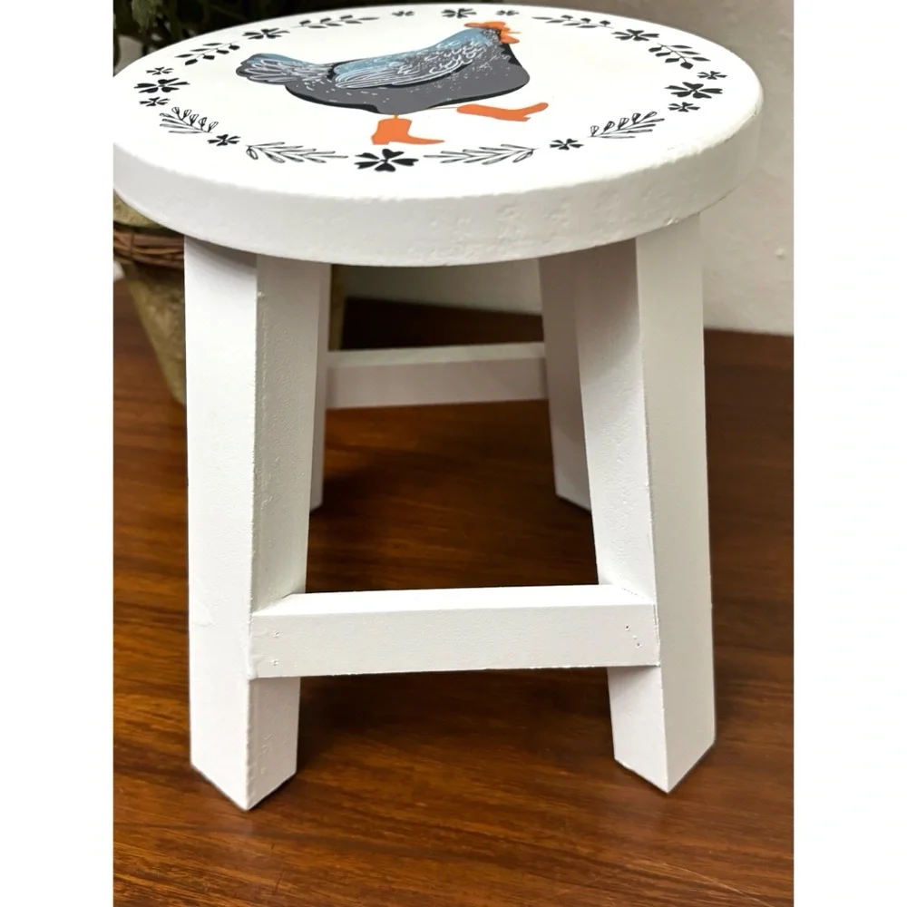 FARMHOUSE PAINTED HEN WITH BOOTS NOVELTY STOOL COUNTRY KITCHEN TABLETOP DECOR